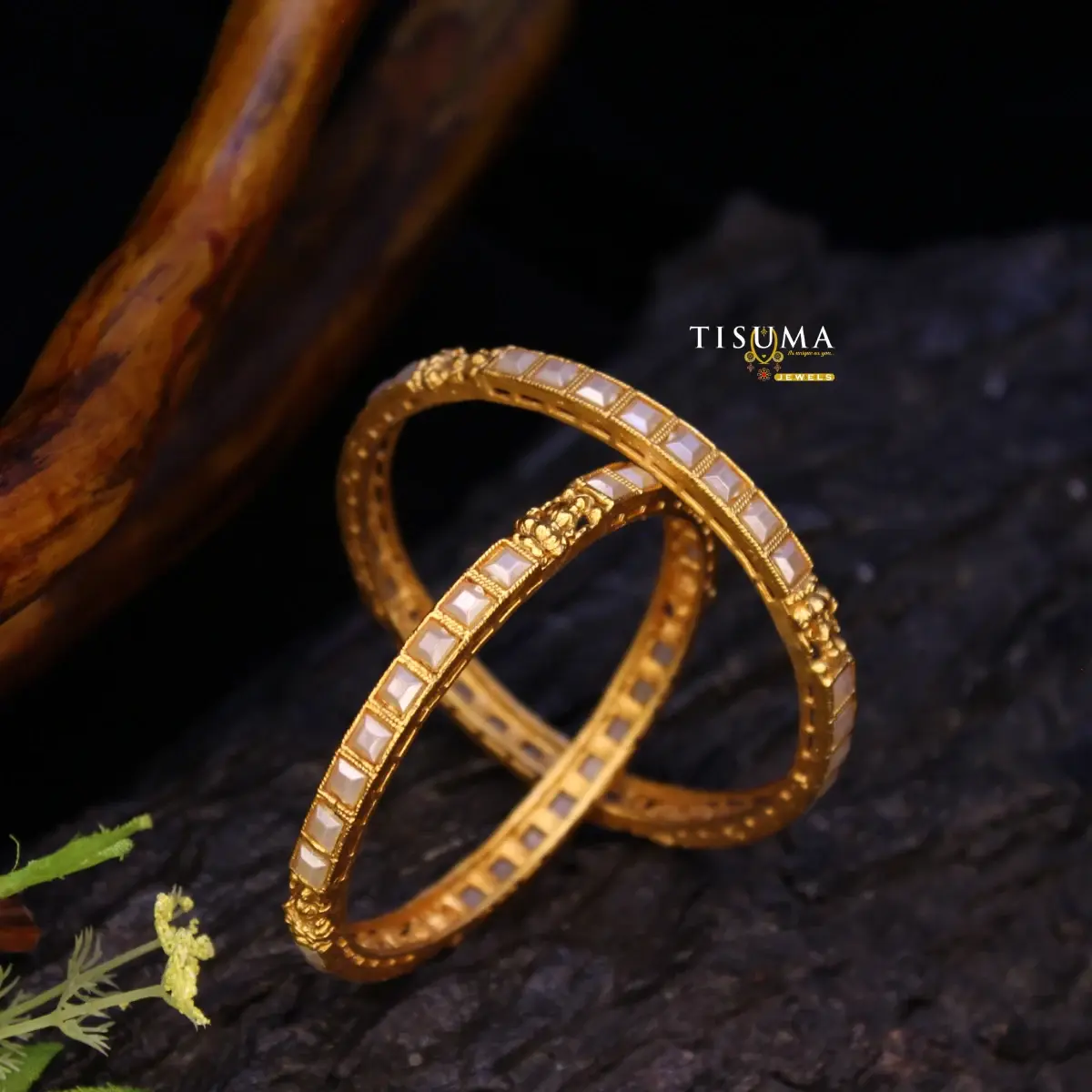 White Kemp Bezel Bangles